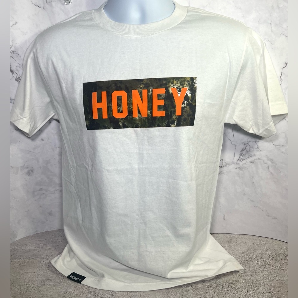 Honey Graphic Short Sleeve Tee in White with Orange Print